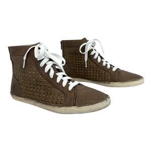 Frye Kira Studded High Top Sneakers Womens Size 9.5 Brown Leather